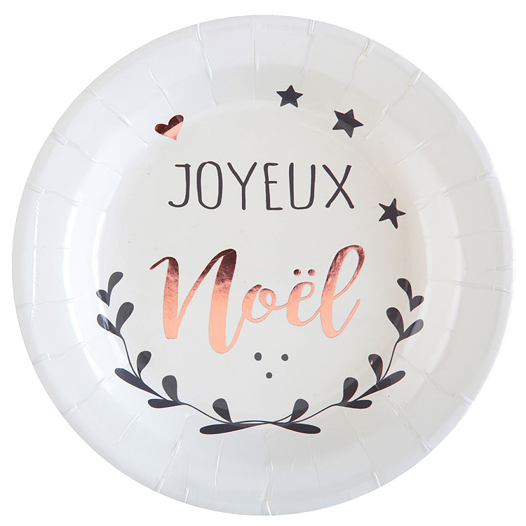 Petites Assiettes Blanches Coeur et Etoiles Joyeux Noël x10