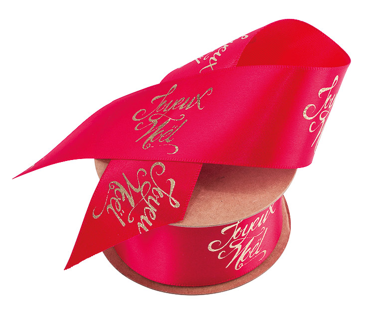 Ruban Satin Joyeux Noël Rouge et Or 3.8cm x 10m Noel.