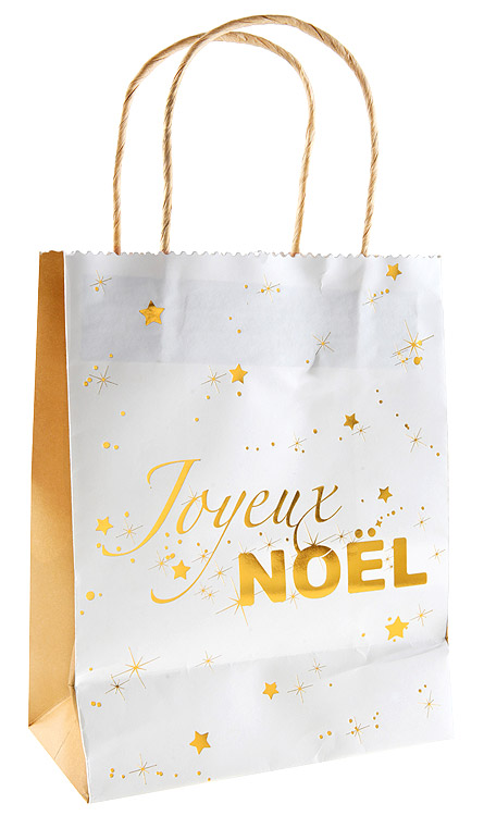 Grand Sac Cadeau Joyeux Noel Etoiles Dorées