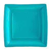 Grandes Assiettes Plastiques Carrées Luxe Turquoise x10
