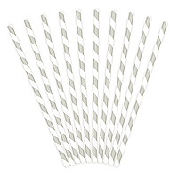Lot de 10 Pailles Candy Bar Striées Blanc Gris