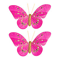 Pinces Papillons Fuchsia Perles et Paillettes x2