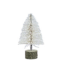 Sapin de Noel 15 cm Pailleté Blanc sur son Socle Bois